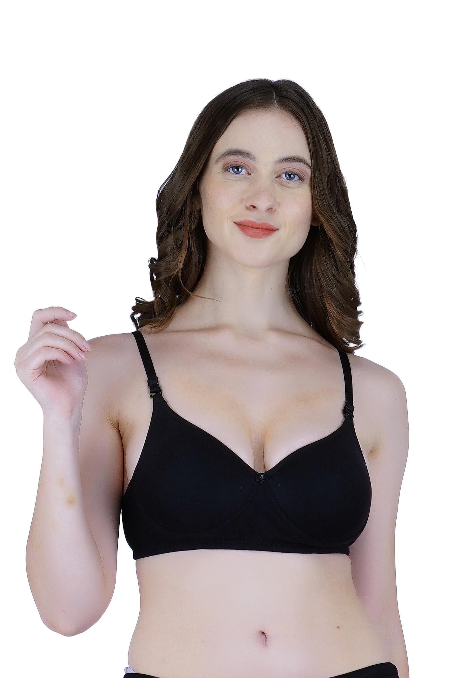 BIKINCYLightly Padded Cotton Bra | Wire Free Support, Non - Adjustable | B-Cup | Ultra Soft | Hook and Eye Closer Type | Color - Black