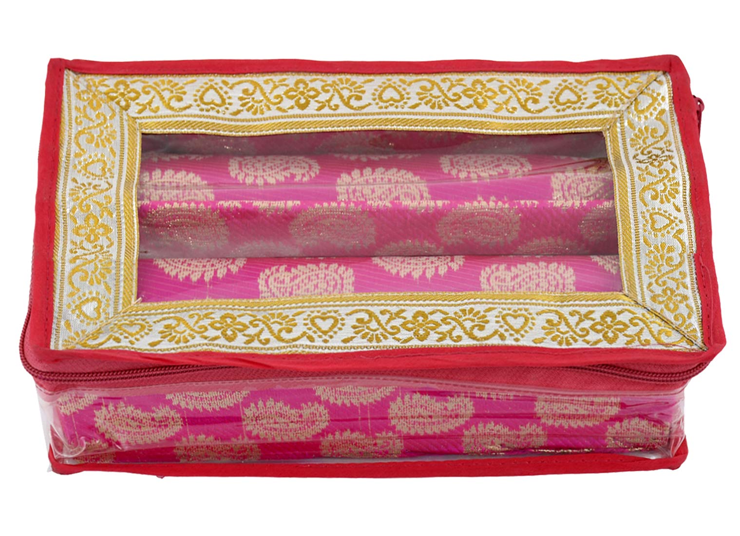 Kuber Industries Carry Design Brocade Hardboard Two Rod Bangle Box (Pink) -CTKTC38789