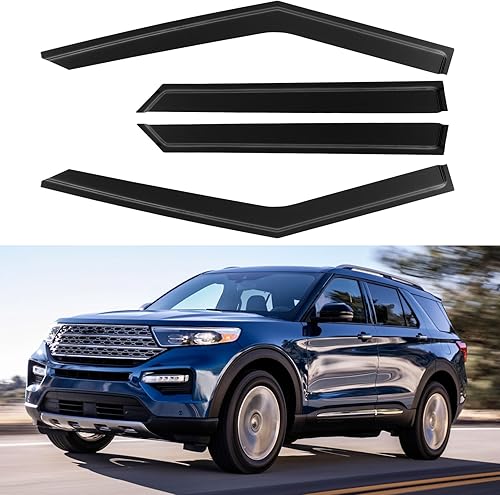 YQAUTEC Viseras de ventana, protectores de lluvia para Ford Explorer 2020 2021 2022 2023, deflectores de viento de ventana para Explorer 20-23