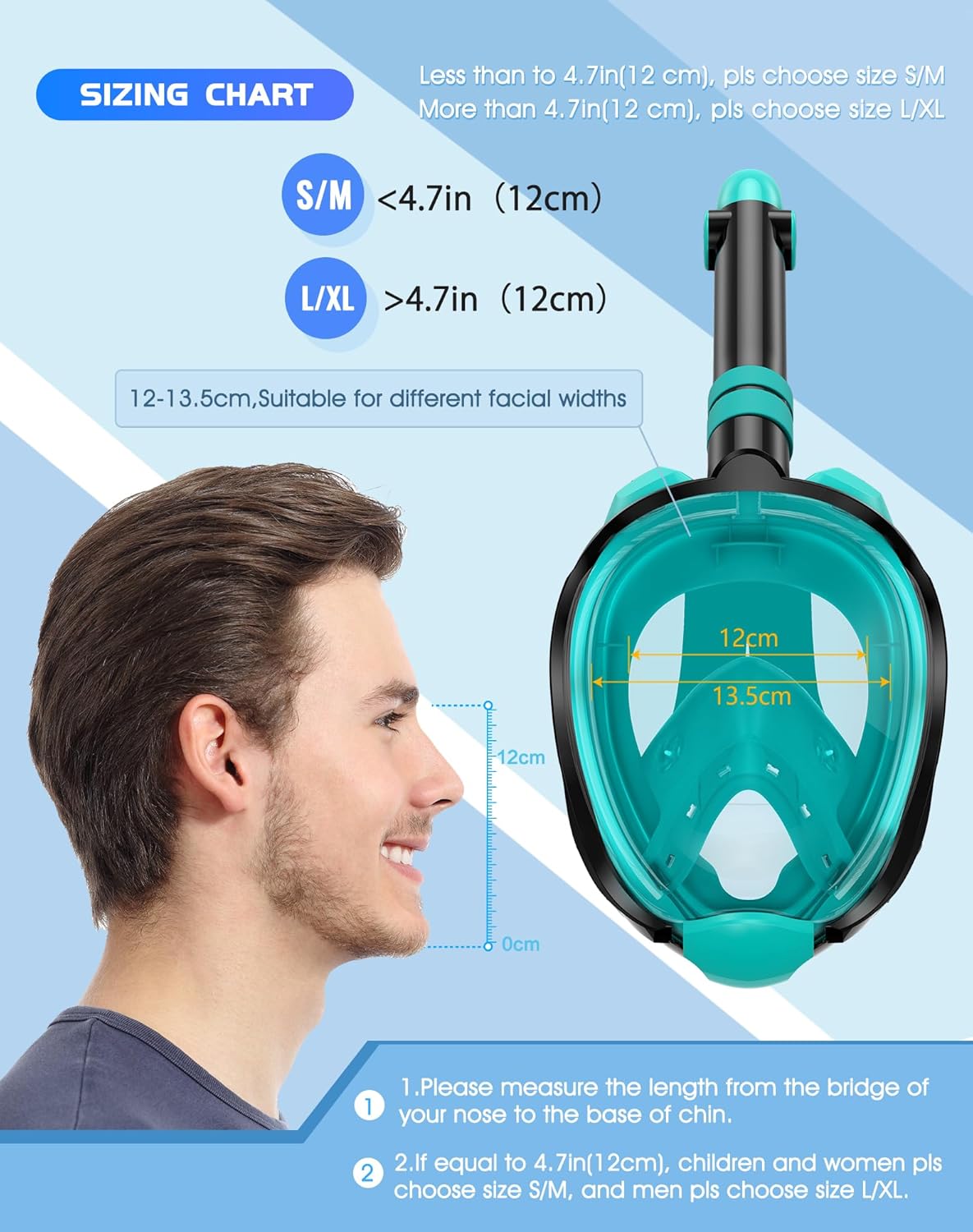 Greatever G2 Full Face Snorkel Mask with Latest Dry Top System,Foldable 180 Degree Panoramic View Snorkeling Mask with Camera Mount,Safe Breathing,Anti-Leak&Anti-Fog - Image 6