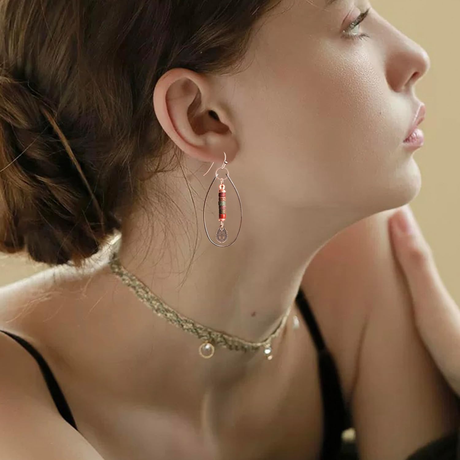 Bohemian Vintage Copper Teardrop Beaded Dangle Drop Earrings Alloy Hollow Tribal Hook Earrings For Women - Image 3