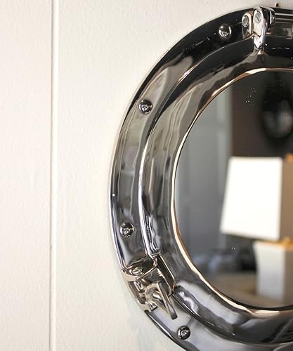 Miniatura 7 de Nagina International Ventana náutica de buey de buey de buey con revestimiento de aluminio plateado de alta calidad, espejo de decoración de pared