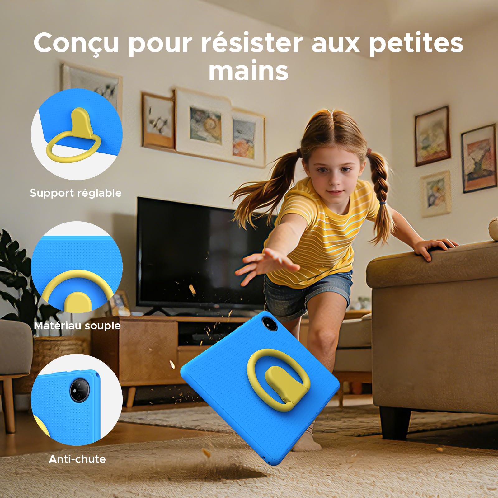 Tablette pour Enfants P10 Android 16, 10 Pouces, Gemini AI, 90 Hz, 32Go RAM + 64Go ROM, 7000 mAh/Wi-FI 5/OTG/Face ID, livrée avec étui de Protection et Stylet