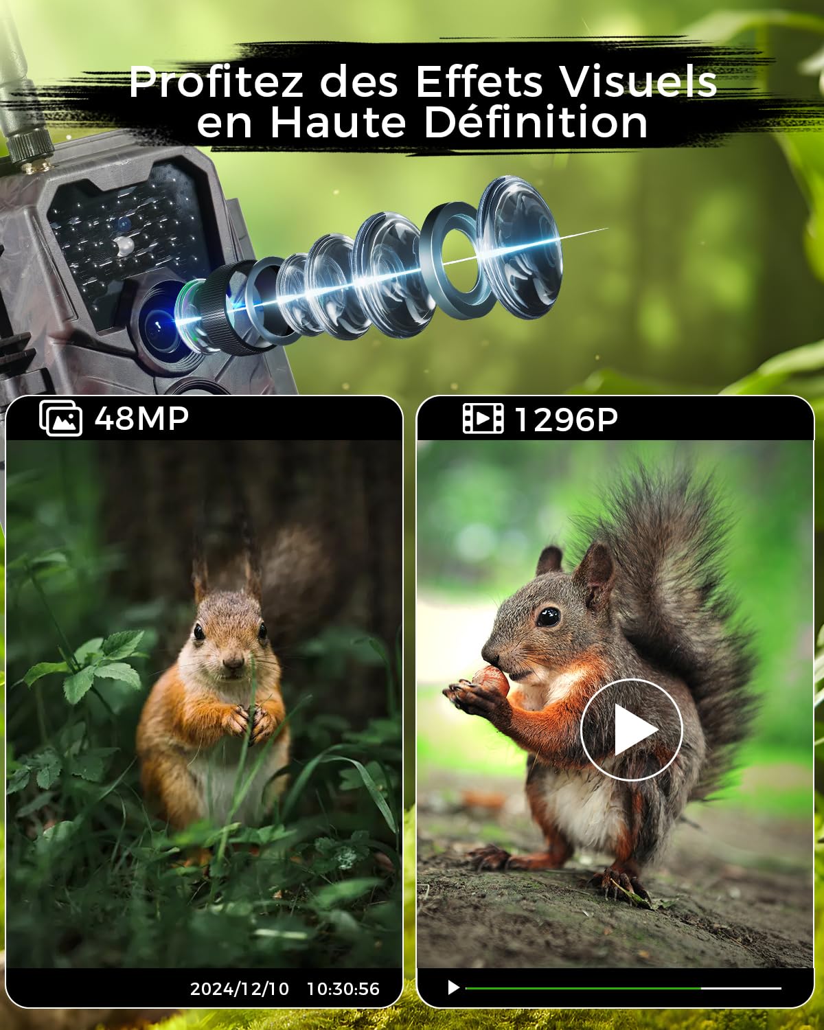 Meidase S600 4G LTE Caméra de Chasse, 48MP 1296P, Vision Nocturne 25m, Activation Mouvement 0.2s, Étanche IP66, Transmission par Application Mobile, Surveillance De Extérieurs Équipée d'une Carte SIM