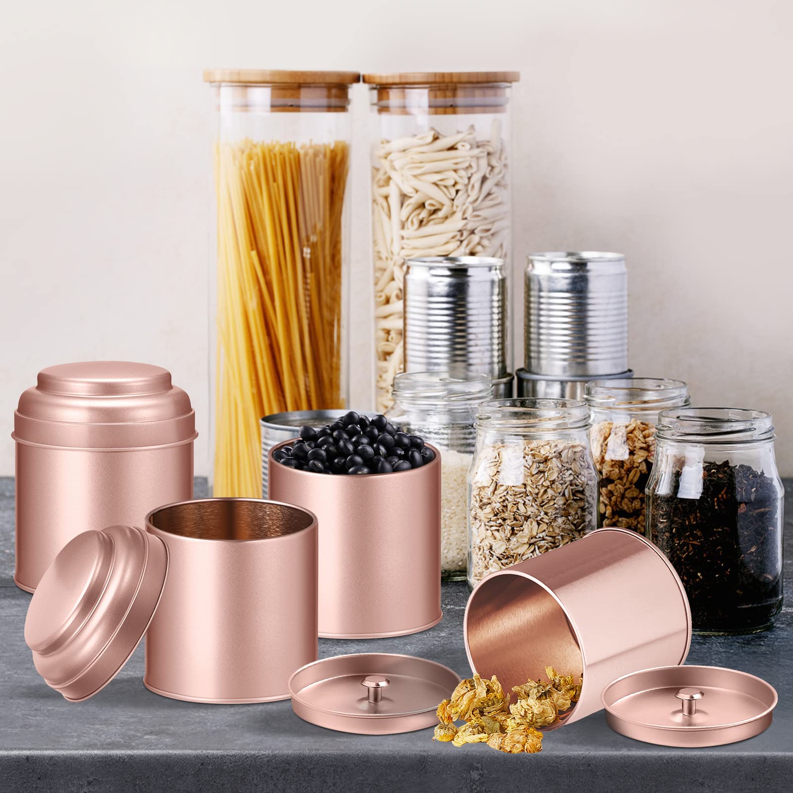 12 Pcs Rose Gold Tea Tin Canisters - 8 Oz Airtight Double Lid Storage For Loose Tea, Coffee, Spices