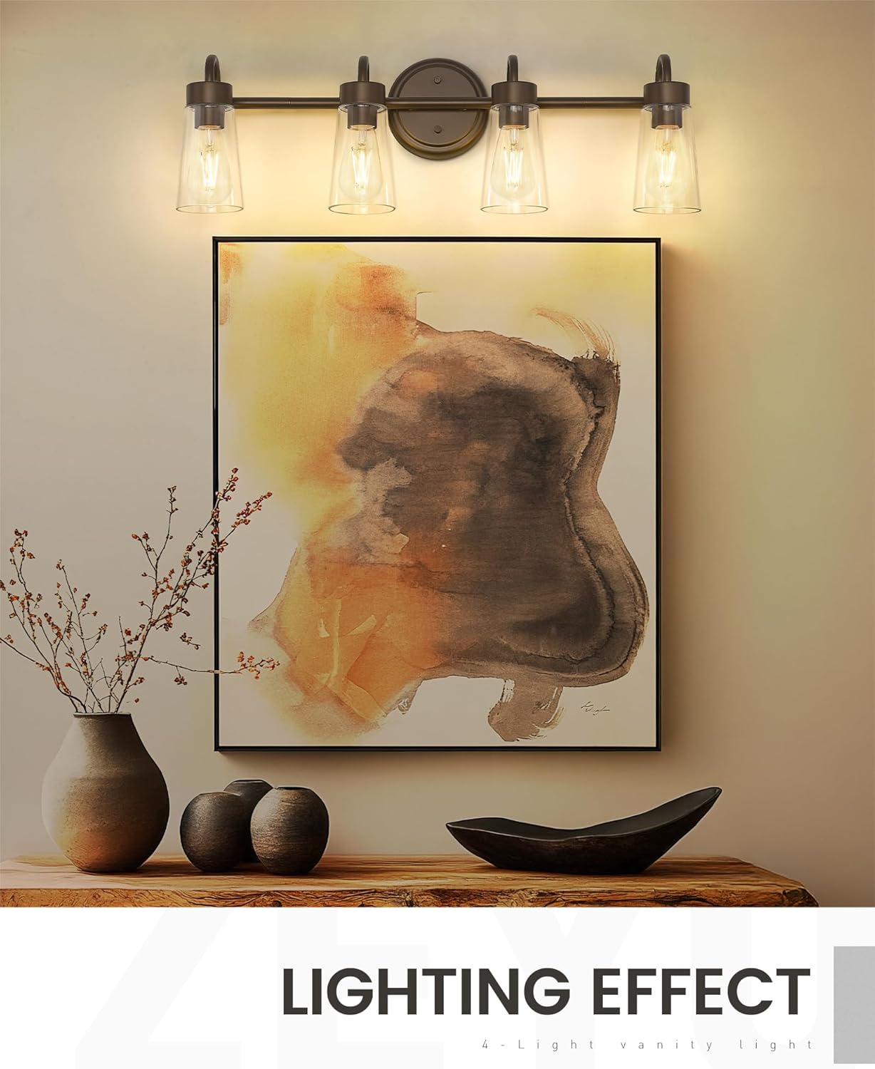 zeyu Modern Vanity Lighting Fixtures, 4 Light Fixtures for Bathroom Above Mirror, Oil Rubbed Bronze Finish with Clear Glass, ZTH108B-4W ORB