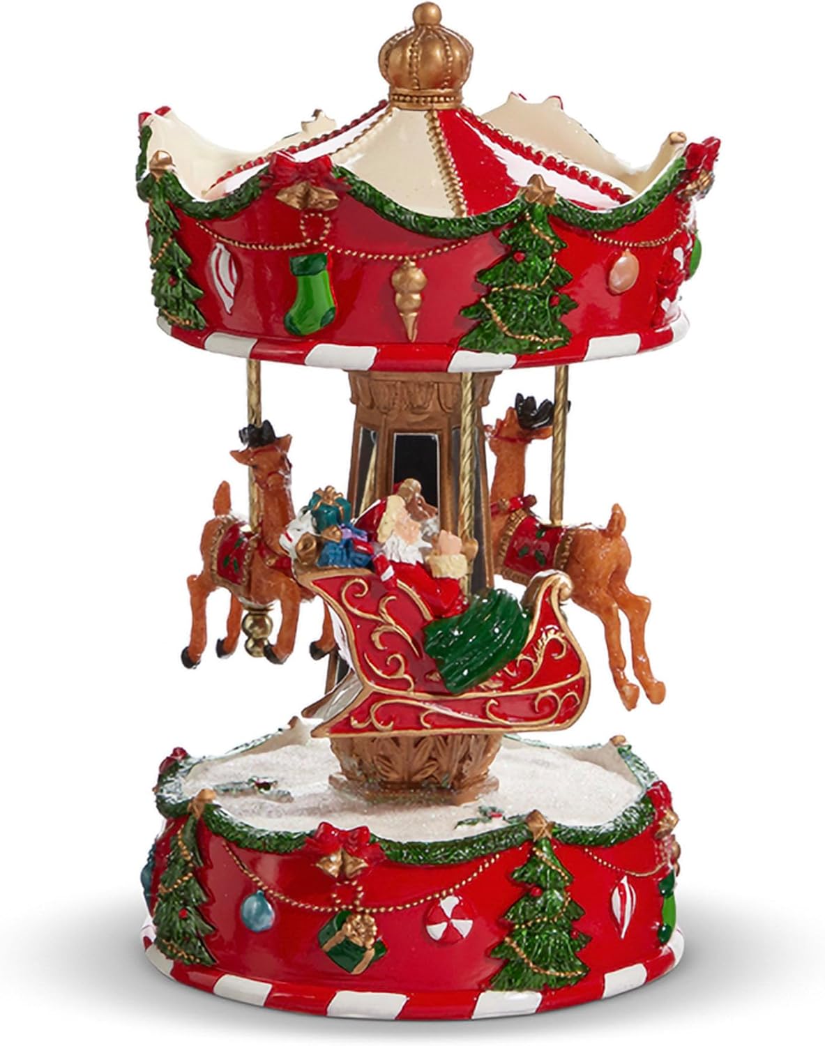 Raz Imports Animated Musical Santa's Sleigh Carousel, 8.5-inch Height, Tabletop, Home Décor