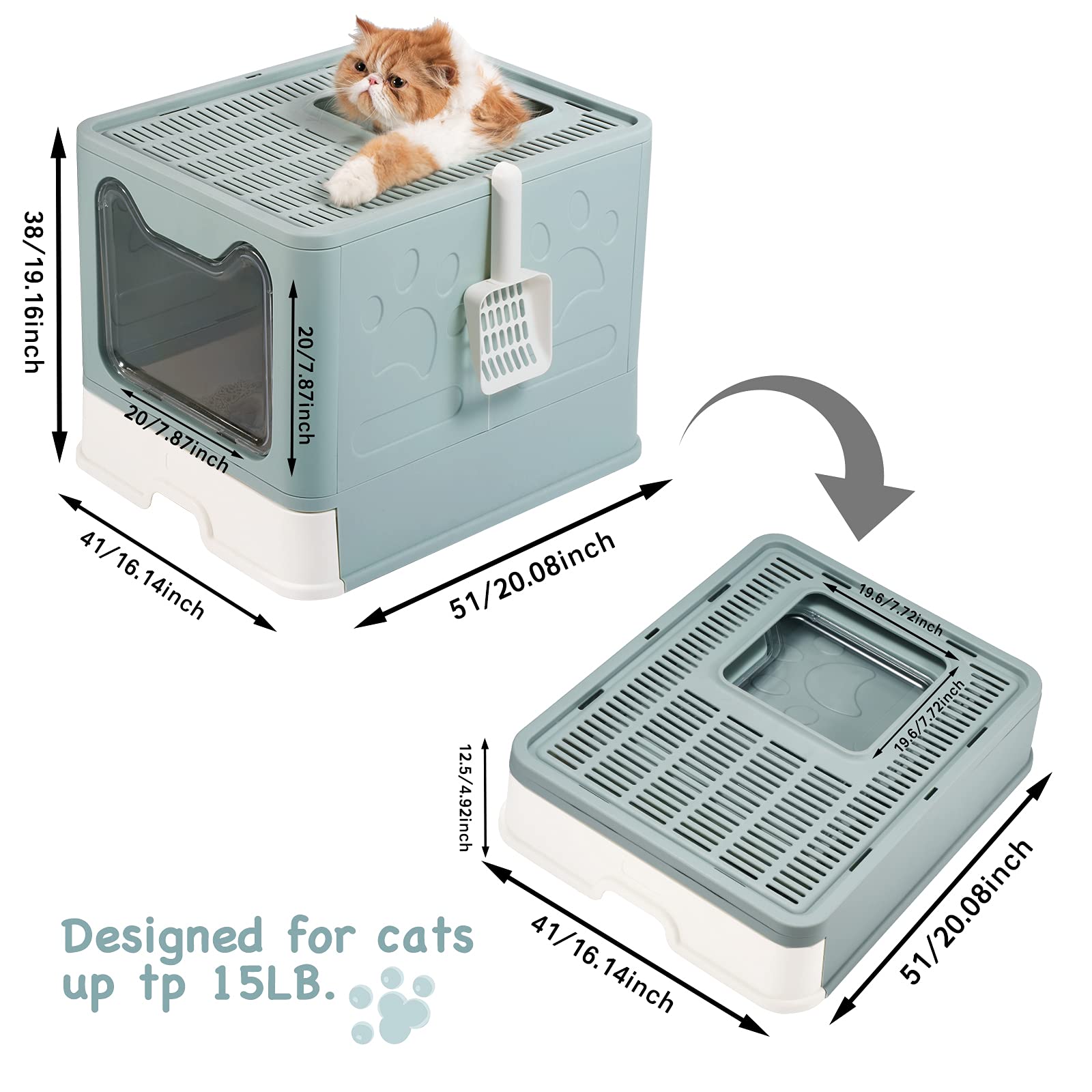 Cat Litter Box, MOERUN Covered Litter Box with Lid, Litter Scoop,Drawer