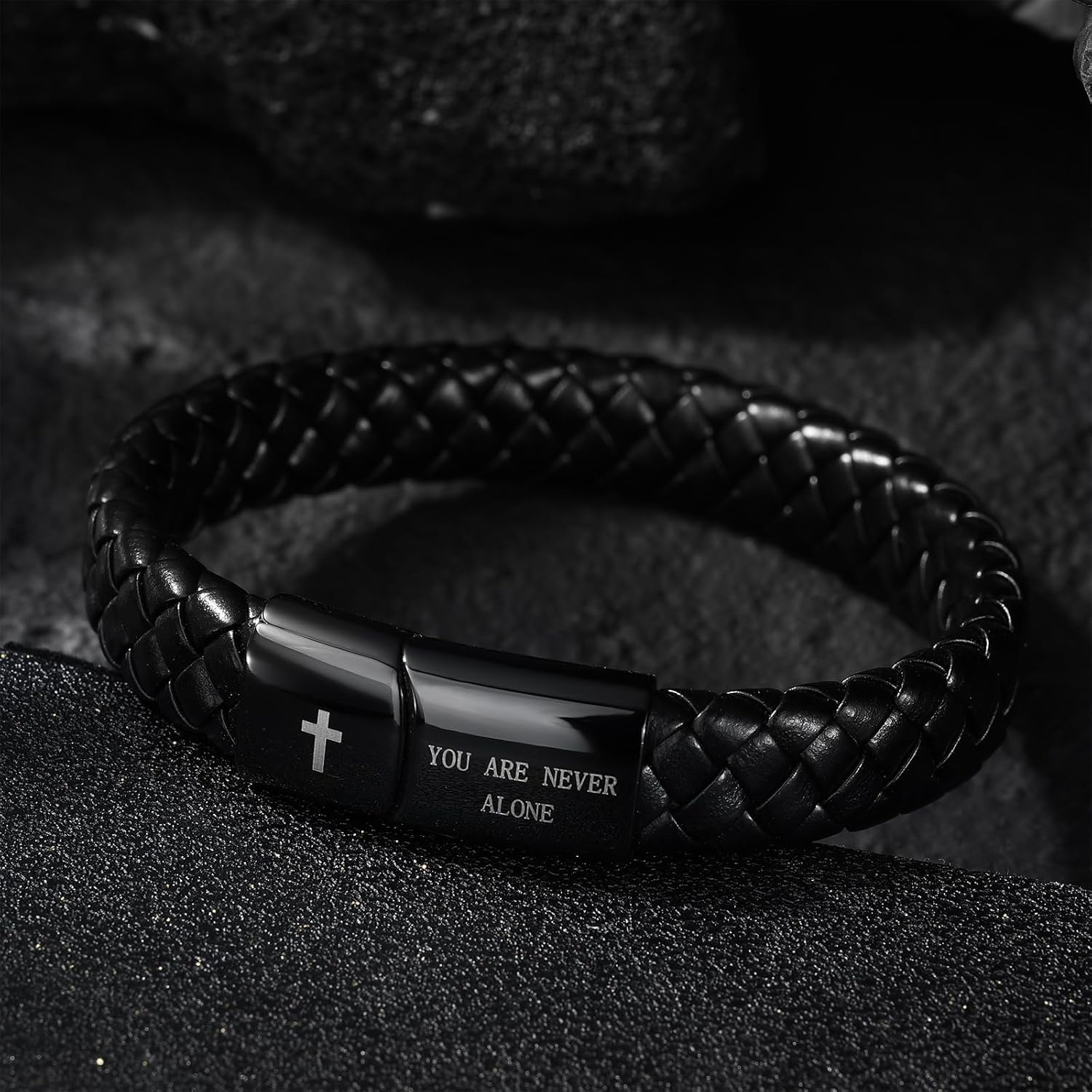 Black Braided Leather Bracelet for Men, Bible Verse Inspirational Christian Religious Bracelet for Man Dad Husband Boyfriend Grandson Son Birthday Christmas Gifts - Image 5