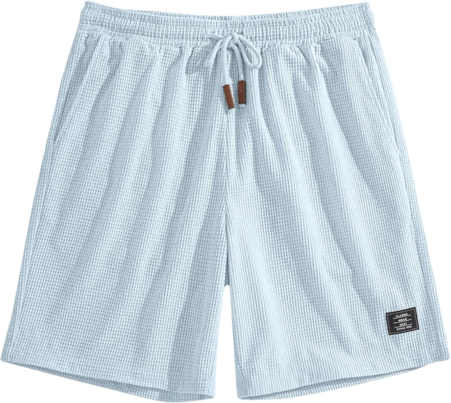 Mens Shorts Casual Solid Color Workout Hiking Outdoor Elastic Waist Drawstring Waffle Knit Short Pant with Pocket - Image 3