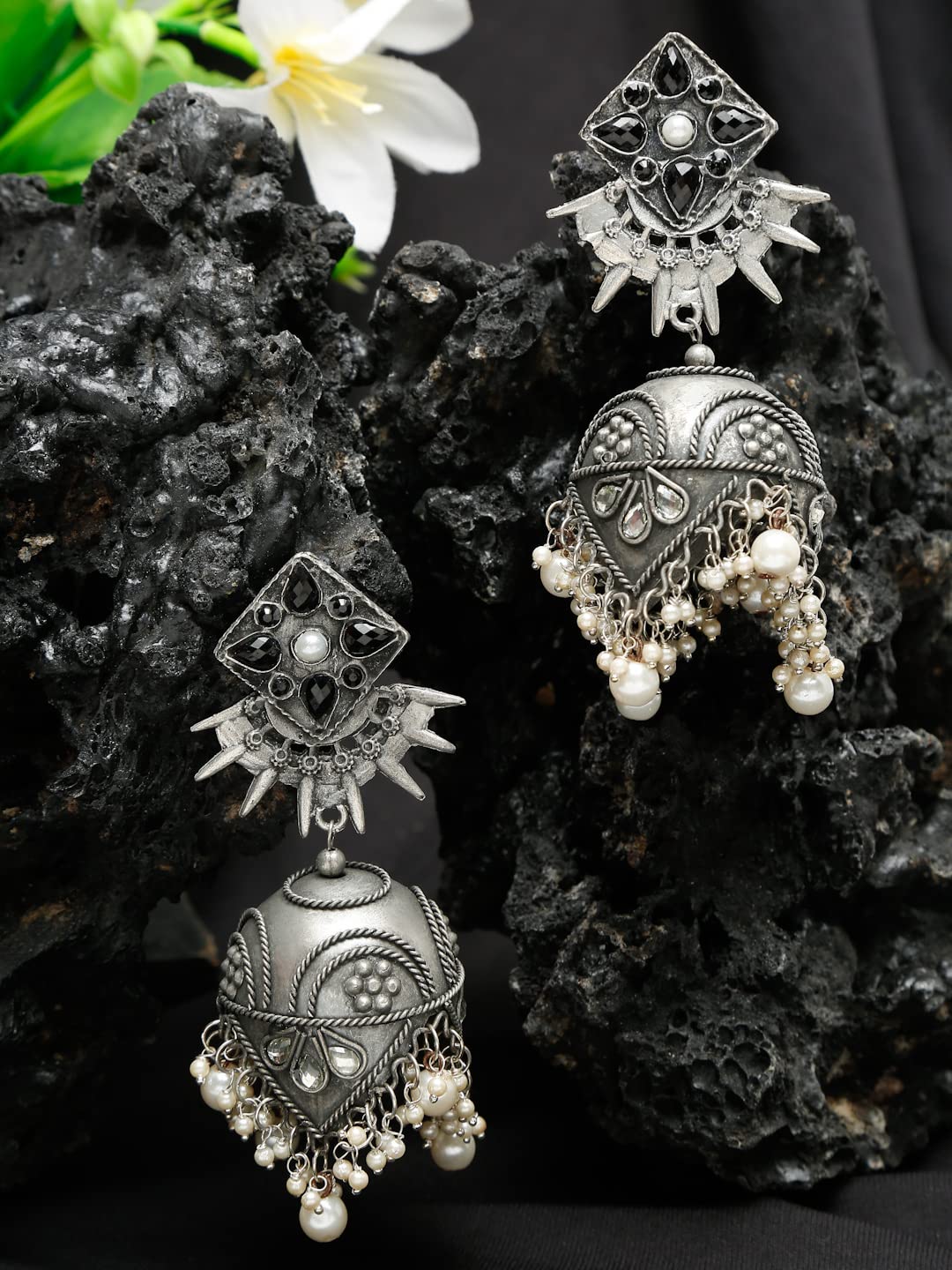 Celebrity Style Oxidised Silver Jhumki Earrings