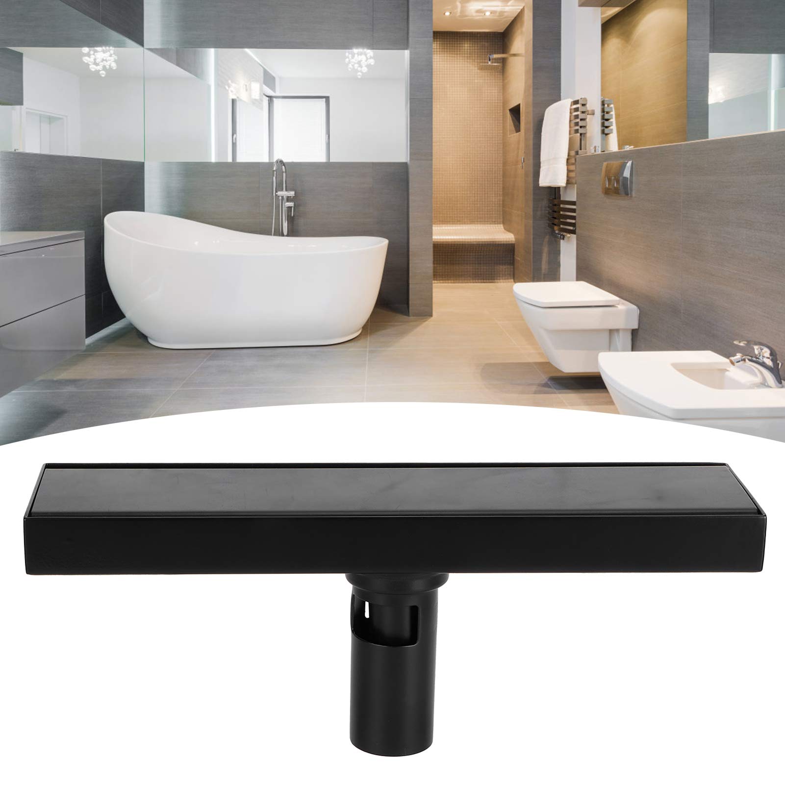 Desagüe de Ducha Lineal, Desagüe de Piso de Ducha Negro Mate de Acero Inoxidable 304, Diseño Rectangular para Baño, Balcón y Hotel