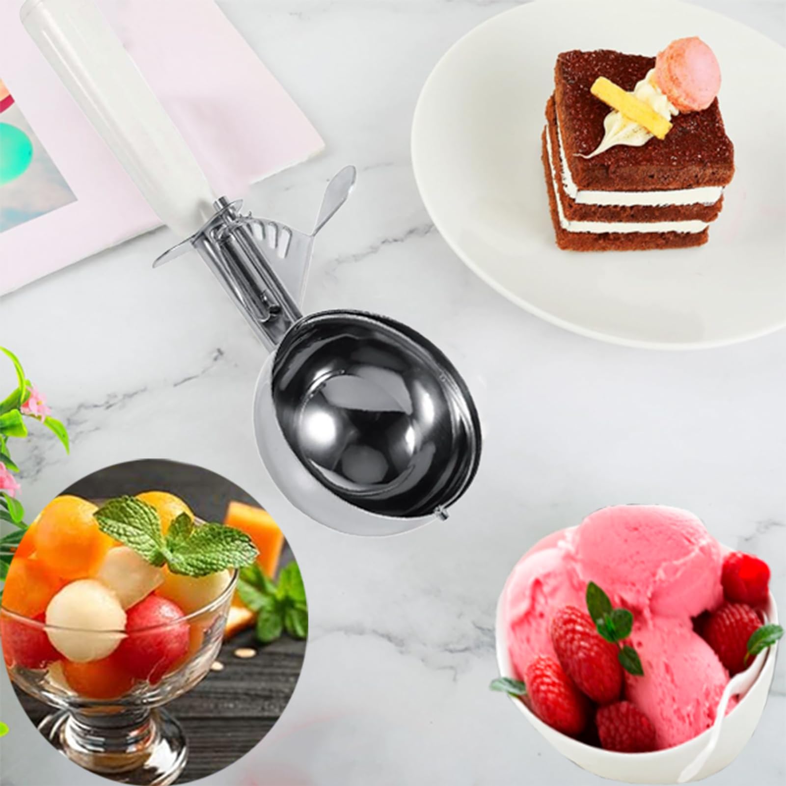 Set 3 Cucchiai Per Gelato In Acciaio Inox - Griglietto Con Misure 4cm, 5cm, 6cm - Foto 7