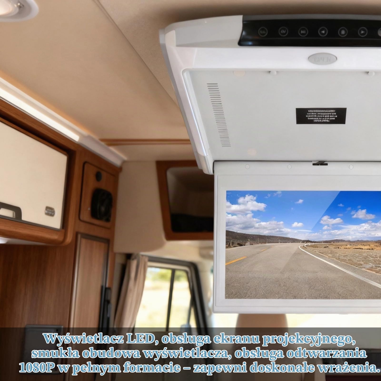 LED 1080P Monitor Samochodowy z Opuszczanym Ekranem IPS Pełny Widok Sufitowy HD Cyfrowy Telewizor Samochodowy Odtwarzacz Stereo MP5 11,6 w Ekran do Montażu Samochodowego HDMI IR FM USB SD 12 V / 24 V