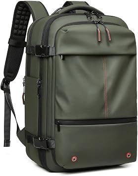 Dpofirs Vacuum Seal Travel Backpack, 60L Expandable Vacpack Backpack, Air Compression Vacuum System, with Lock, Fits 17 Inch Laptop, Compression Bag, for Flight Business OD Green