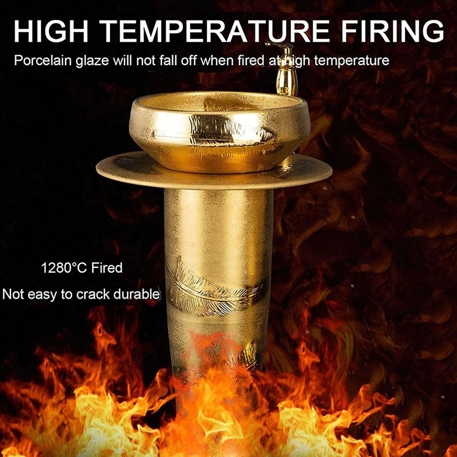 Freestanding Pedestal Sink Hotel Art Basin, Modern Ceramic Bathroom Basin Sink, Gold Cylindrical Hand Wash (Size : Without Mirror), oujinmm2024327 (with Mirror)