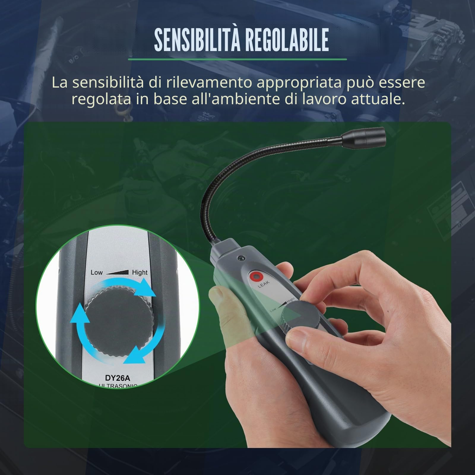 Rilevatore di perdite ad ultrasuoni, strumenti di rilevamento perdite Rilevatore di perdite d'aria 40KHz±2KHz Rilevatore di rumore automobilistico con cuffie Sensore sensibile sonda 420MM