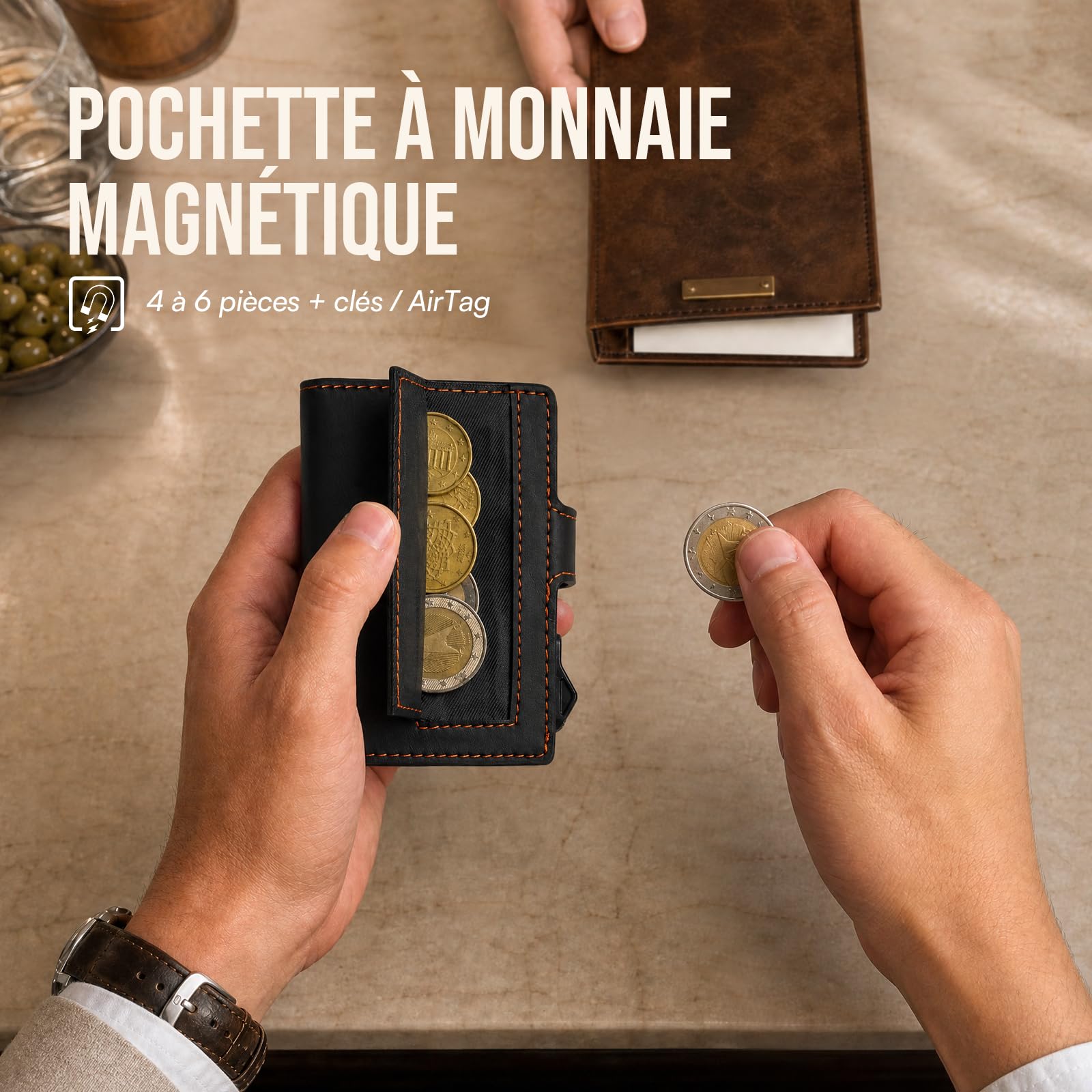 YESIIW Porte Carte Homme - Portefeuille Homme Pop Up Cuir Protection RFID - pour 7-9 Cartes & 2 ID Fenêtre - Pochette à Monnaie Magnétique - Porte Carte Slim - Idéal Métro Bureau Voyage - Noir