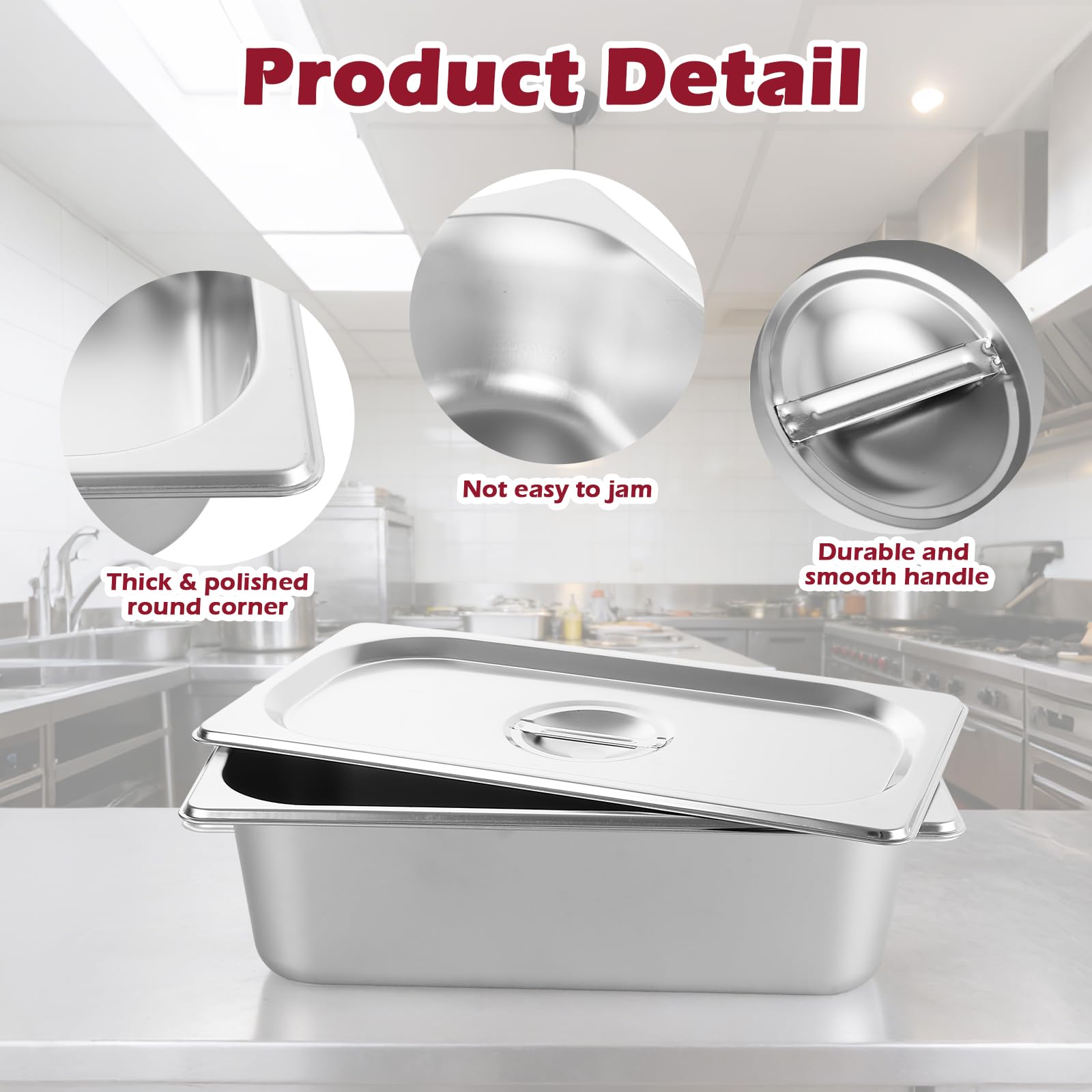Paquete de 4 sartenes Gastronorm de 1/3 con tapas, 325 x 175 x 100 mm, recipientes de acero inoxidable de 1/3 GN, recipientes de alimentos con tapas