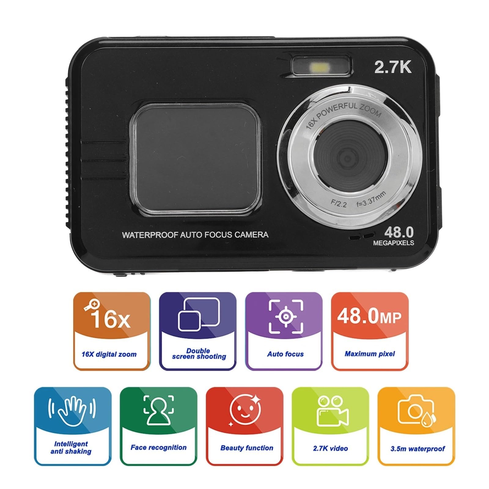 Macchina Fotografica Di Sport Subacquea 48MP 4K Uscita Video Zoom Digitale 16X Anti Shake Impermeabile Vlog Cattura Facilmente Momenti Meravigliosi(Yellow)