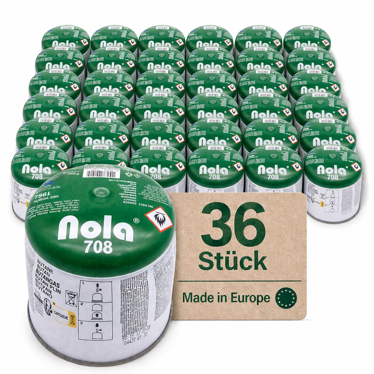 NOLA 12 x 190g Stechgaskartuschen Butangas EN417 Wintergas für Campingkocher, Lötbrenner, Gaslampe und Abflammgerät, Camping Gas Cartridge, Butane Gas, Made in Europe Art. 708