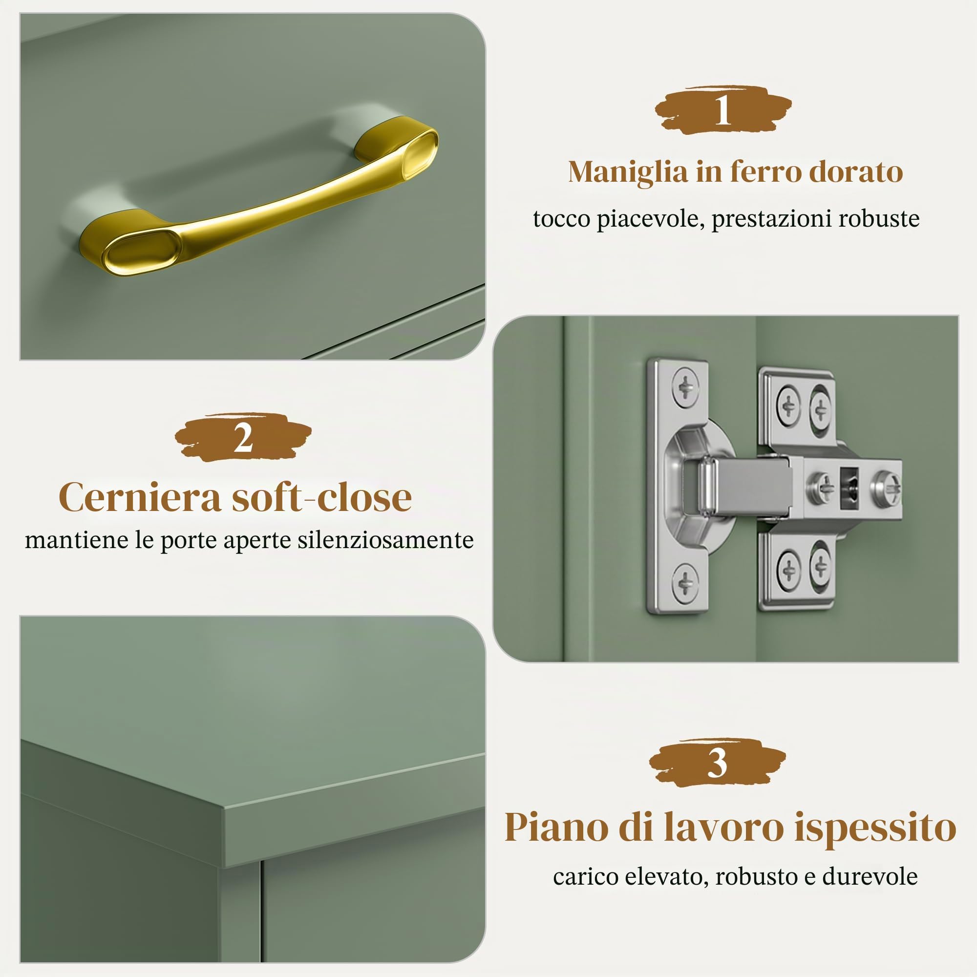 HOCSOK 140 cm Credenza Cucina, Mobile Cucina con 3 Cassetti e 4 Armadi, Buffet Mobile Moderno, Credenza Soggiorno, Mobile per Cucina Ingresso Foyer, Sala da Pranzo, Verde