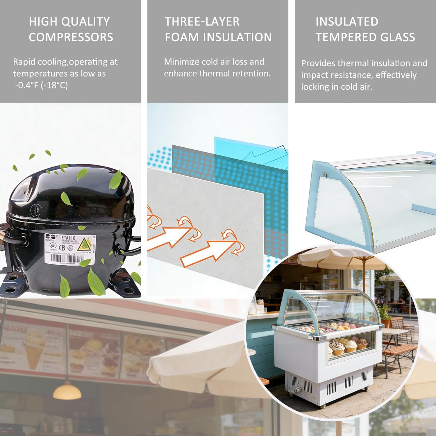 Commercial 10-Pan Gelato & Ice Cream Dipping Cabinet Gelato Display Freezer with Tempered Glass Sliding Doors Intelligent Temperature Control Fast Cooling to -0.4°F 220V