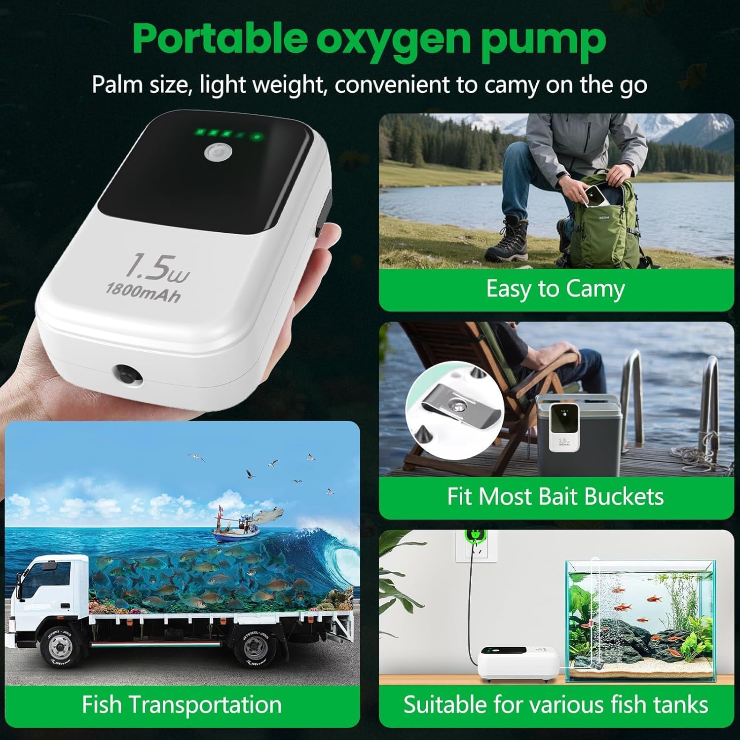 Aquarium Air Pumps, Quiet Aquarium Oxygens Aerator for Fish Waterproof Fishing Quiet Fish Air Pumps