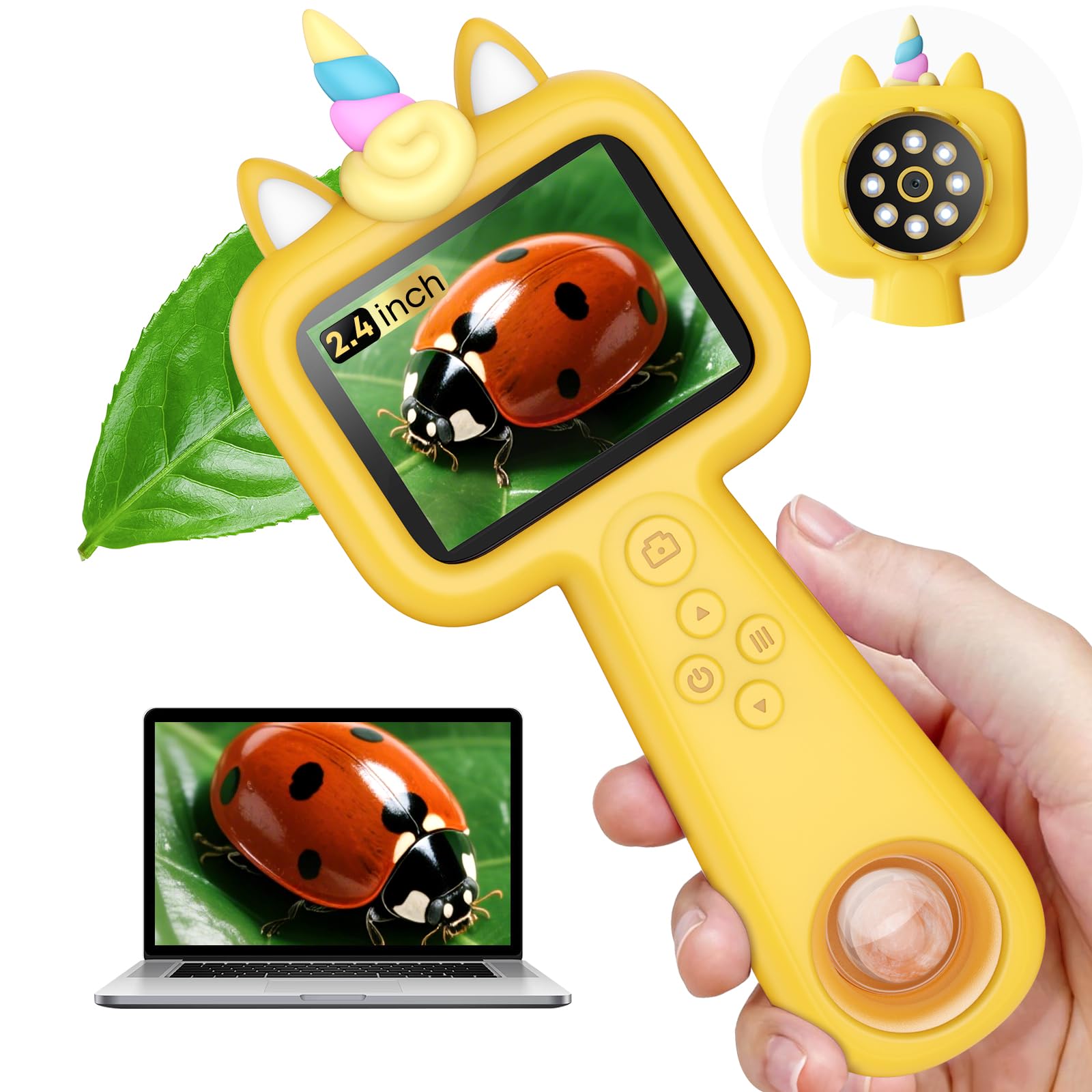 kids microscope handheld portable mini 2.4" - 600x fhd digital microscope for kids - educational science toys, boys & girls christmas birthday gifts, outdoor toys for kid's ages 4-8 8-13