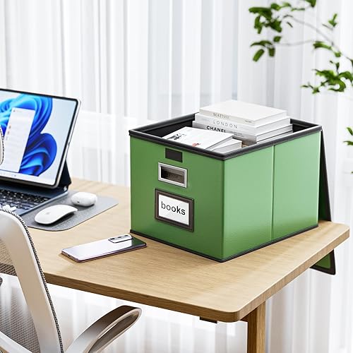 Miniatura 9 de Huolewa Cajas organizadoras de archivos mejoradas con tapas caja de almacenamiento de documentos de oficina de lino caja de archivos caja de