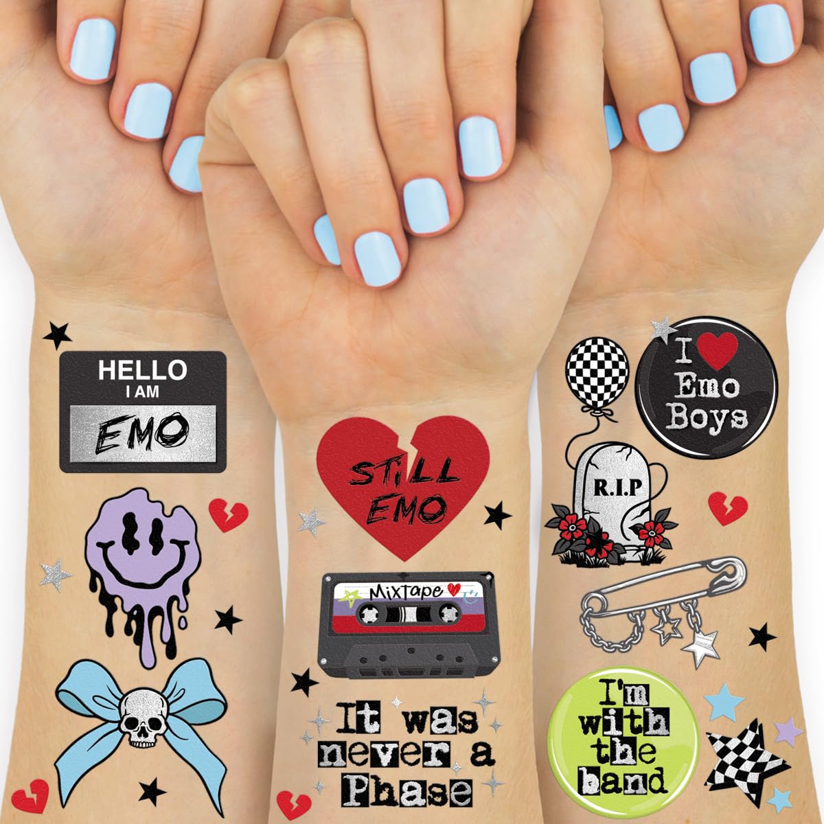 xo, Fetti 54pc Emo Temporary Tattoos | Goth Punk Party Decorations Favors