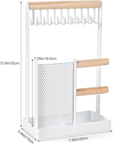 Miniatura 5 de Soporte organizador de joyas, soporte para collares, soporte para joyas 4 en 1 con organizador de aretes y bandeja de anillos extraíble, soporte de