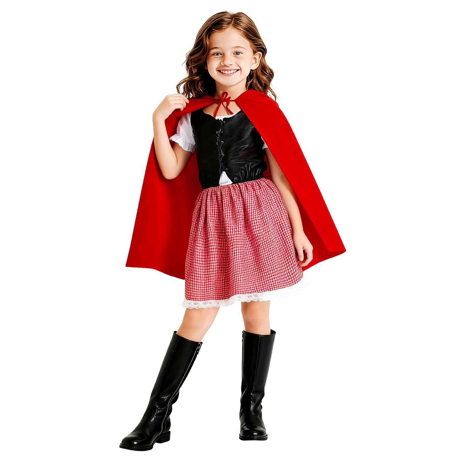 Crazycos Little Red Riding Hood Costume Kids, Hood Costume Red Gingham Dress, Kids Ideal for Role-Playing-XL - Image 2