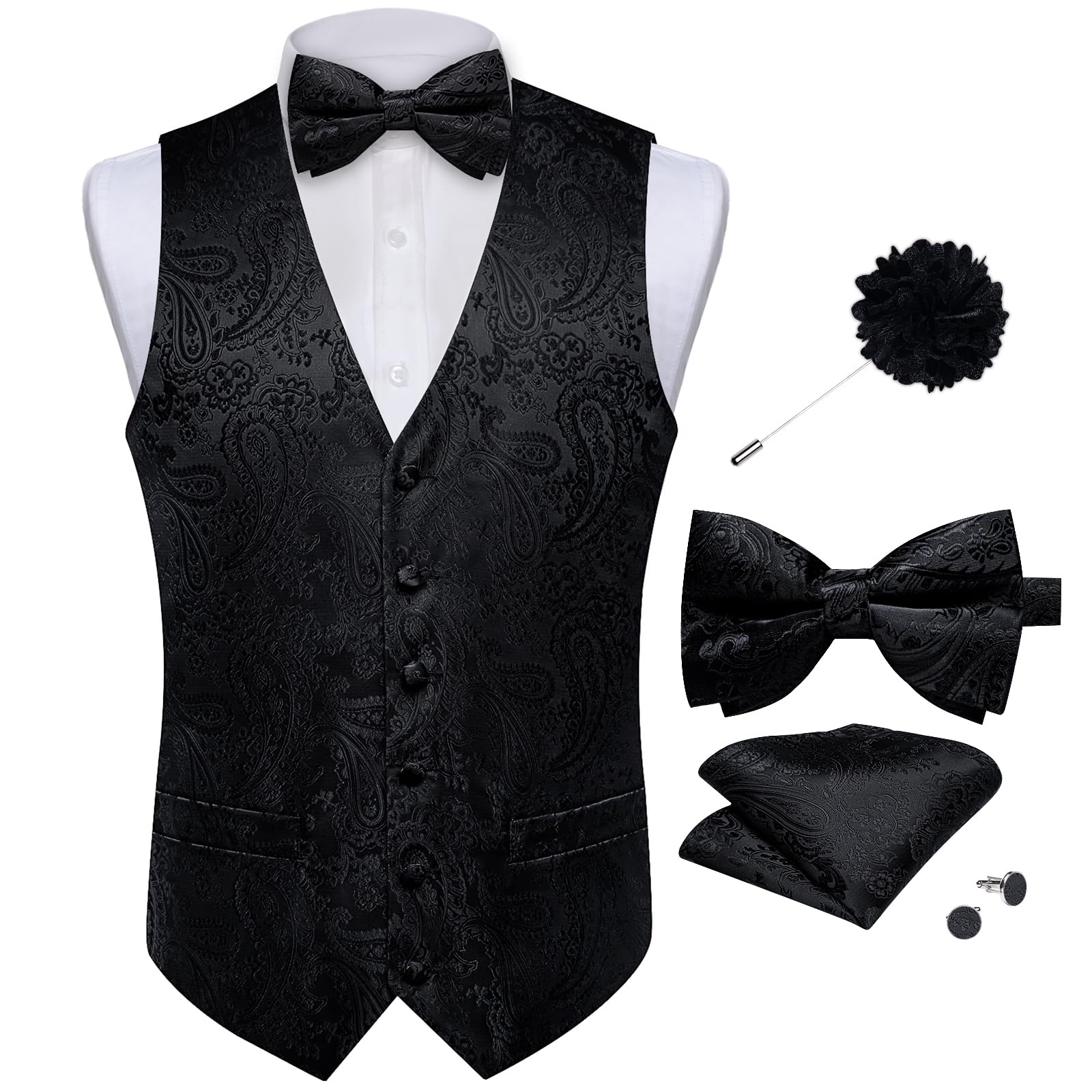 DiBanGu Mens Paisley Suit Vest Bowtie Formal/Casual Dress Waistcoat