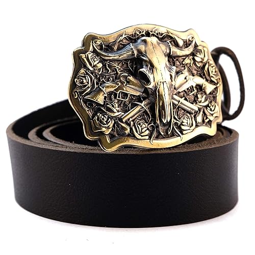 Miniatura 5 de American Bison Buffalo Skull, Longhorn Cattle Buffalo Bison Skull Tribal Native American Cowboy Western men solid brass trophy belt buckle
