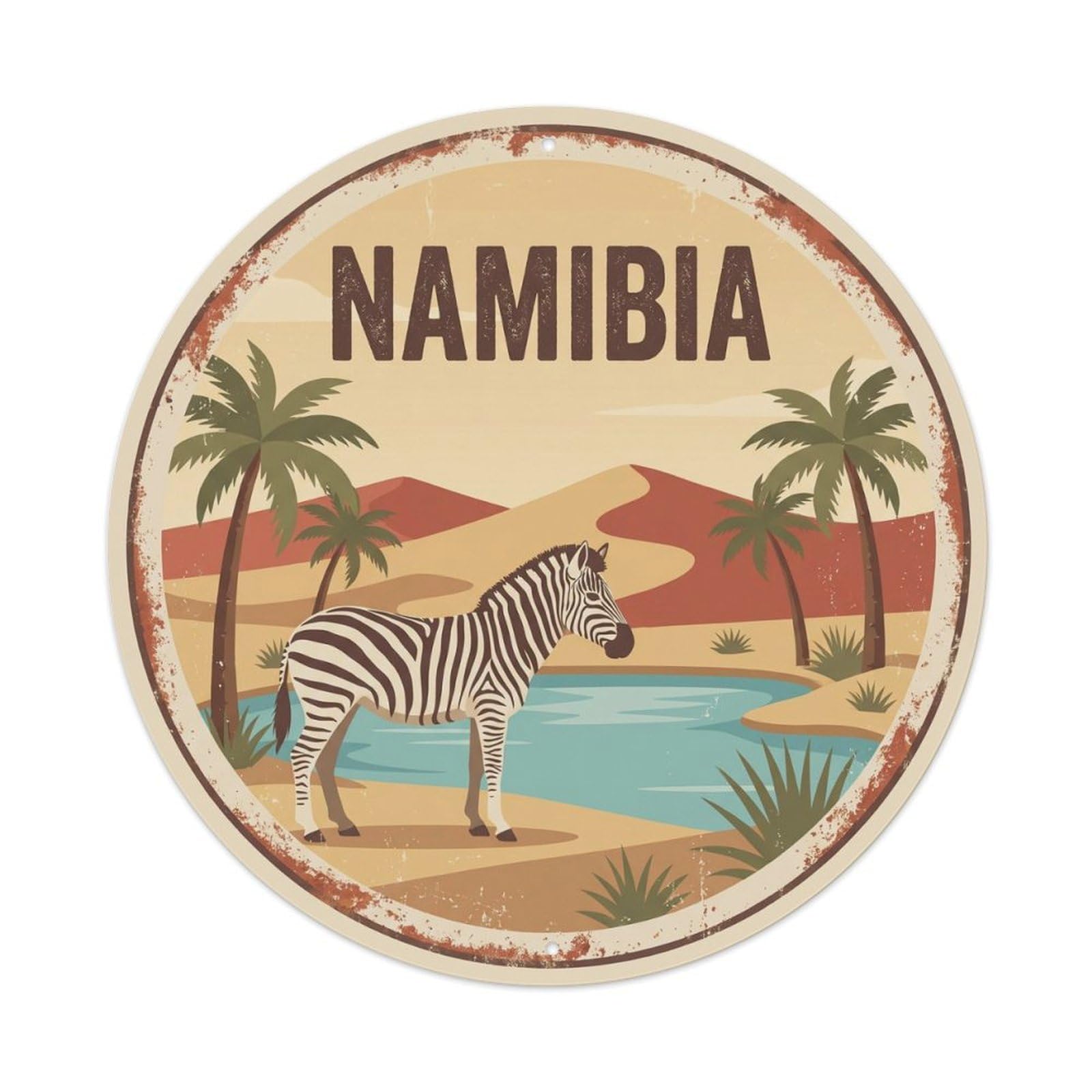 Namibia Zebra Desert Oasis Metal Tin Sign