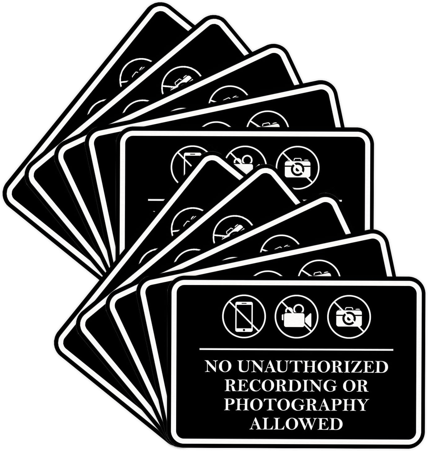 Classic Framed No Unauthorized Recording or Photography Allowed Door or Wall SignDurable Material | Easy Installation (Black) - Large (10 Pack)