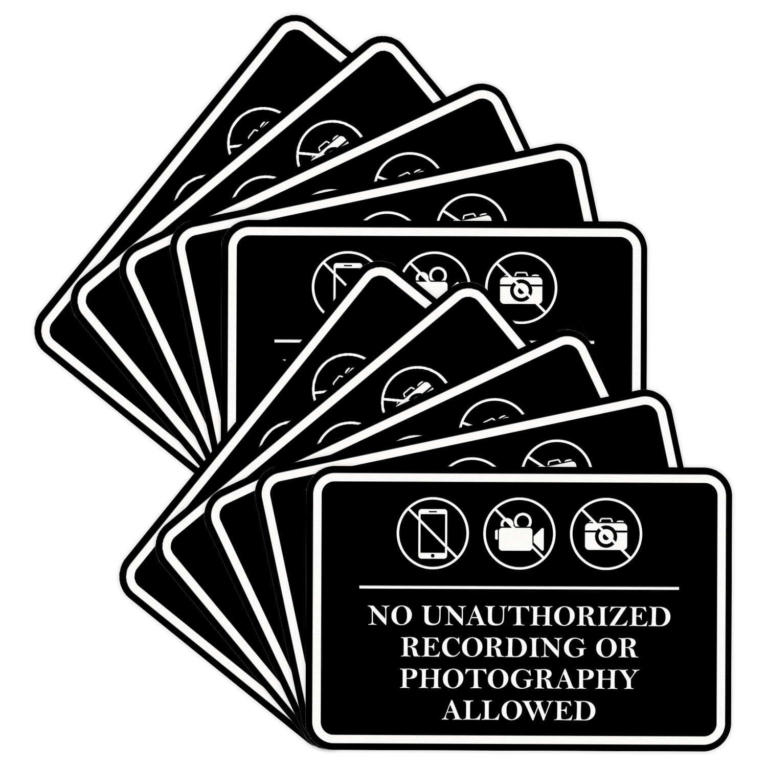 Classic Framed No Unauthorized Recording or Photography Allowed Door or Wall SignDurable Material | Easy Installation (Black) - Medium (10 Pack)