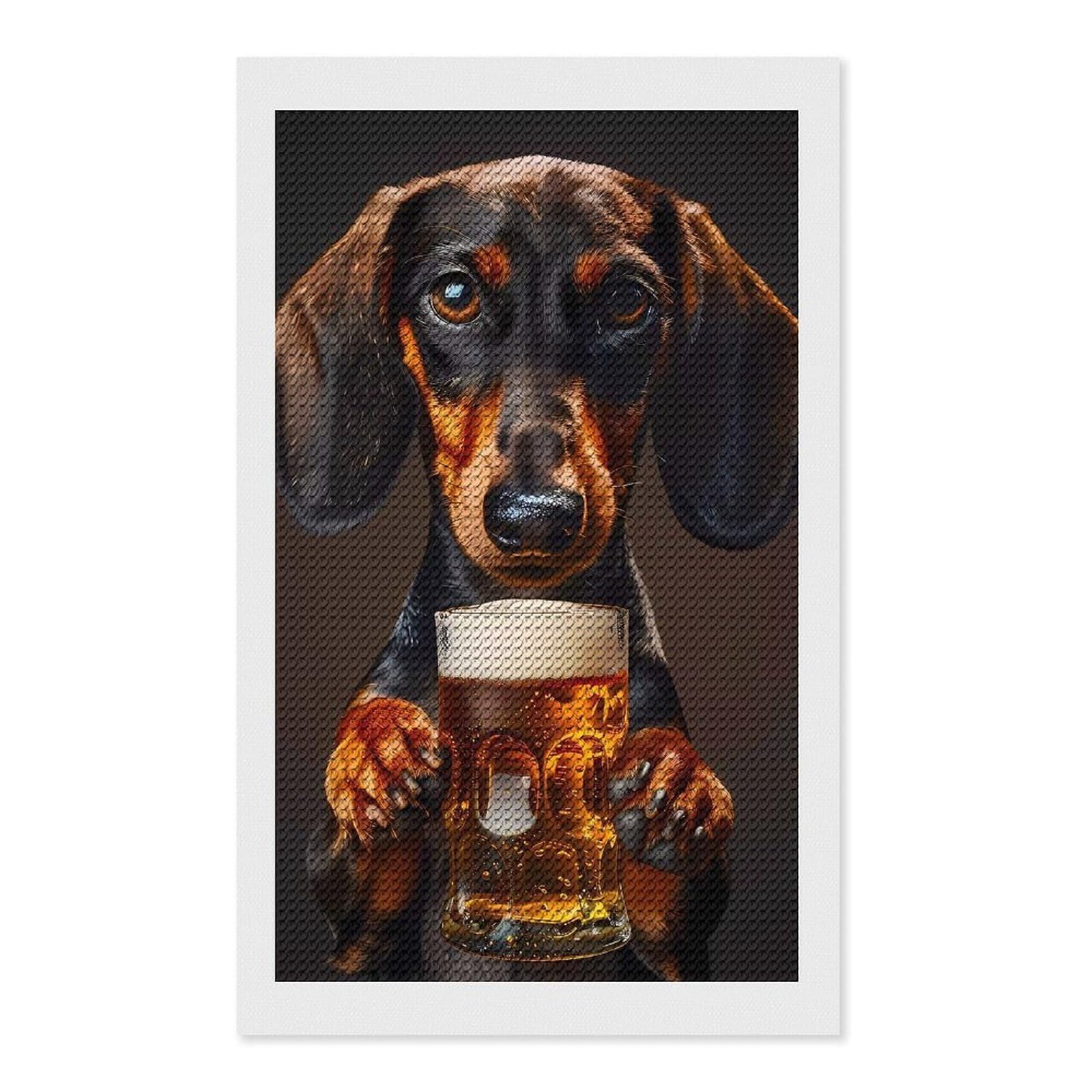 Junmoney Dachshund Beer DIY Diamond Art Canvas Kit 12"x20", Decorate Your Room, Sparkling Round Gems, Fun Craft Experience, Farmhouse Decor