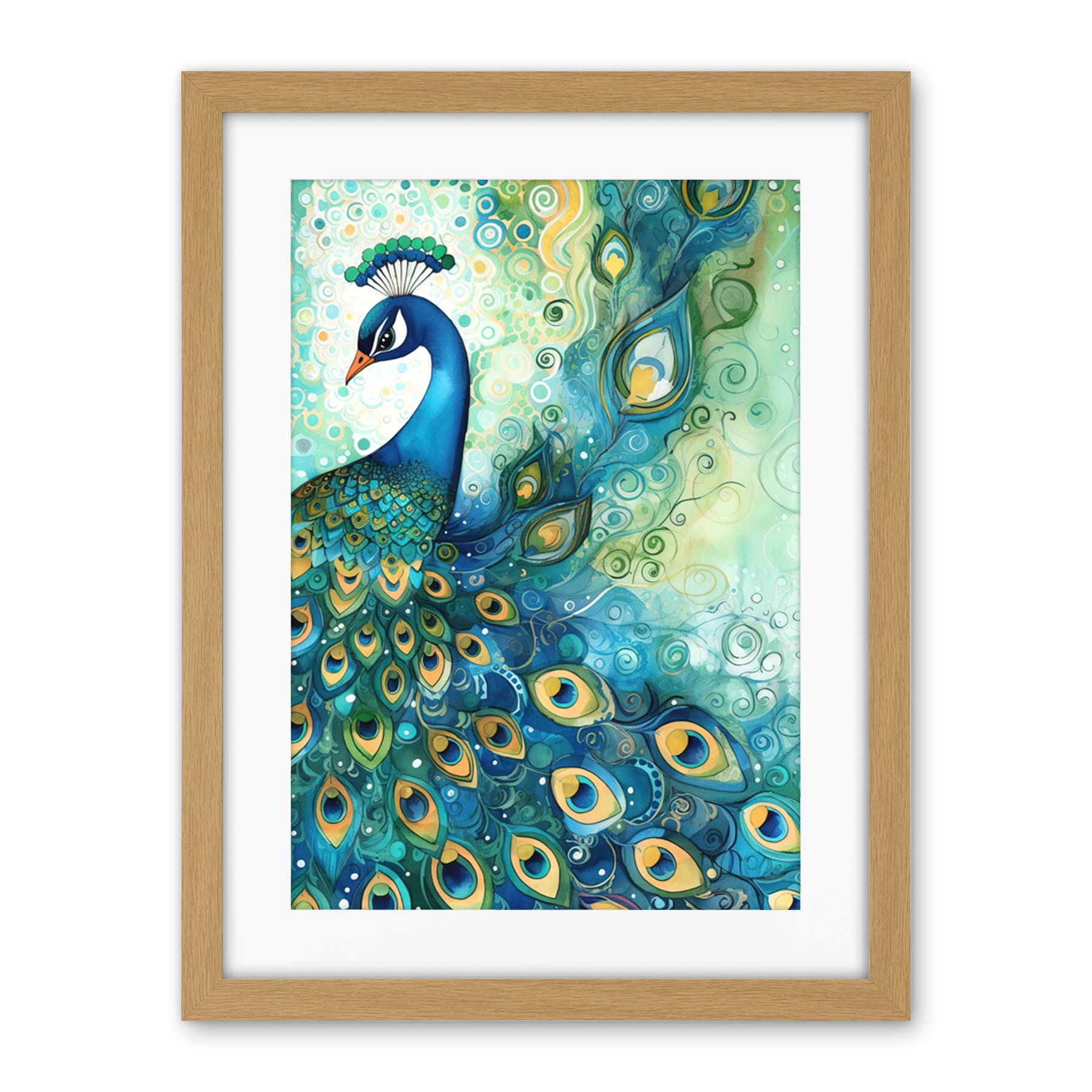 Artery8 Peacock Bird Concept Folk Art Watercolour Painting Artwork Framed Wall Art Print 18X24 Inch