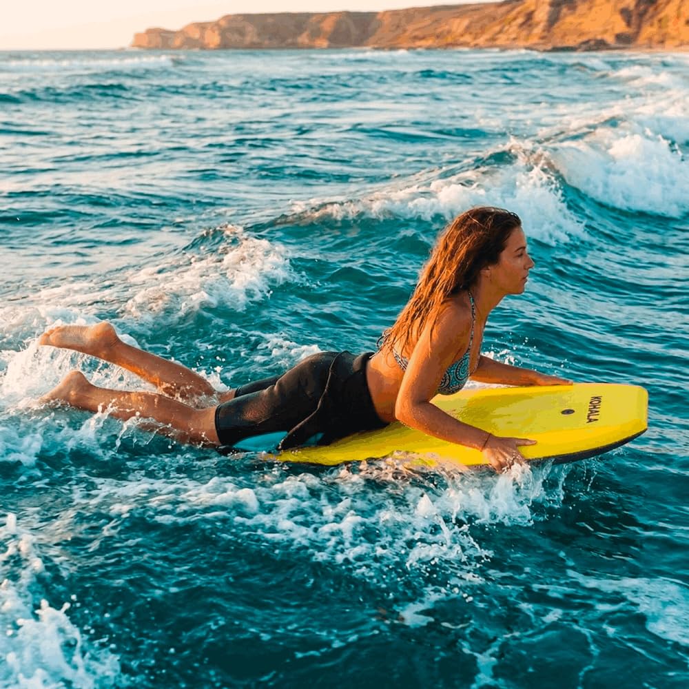 KOHALA Tabla Bodyboard 40/42 Pulgadas Amarillo para Jóvenes y Adultos con Correa de Seguridad