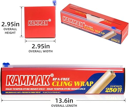 Miniatura 6 de KAMMAK Food Cling Wrap, Kitchen Plastic Wrap with Slide Cutter, Professional Restaurant Bulk Cling Film Roll Quick Cut Food Service Film(12 IN*250