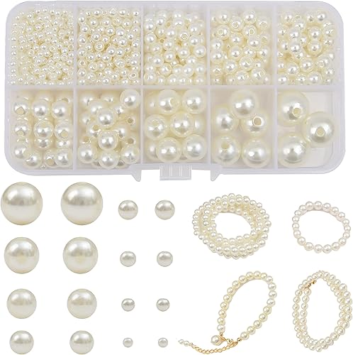 Miniatura 1 de DADIFEN 800 cuentas de perlas artificiales blancas de 3456810120.551 in para hacer joyas, perlas sueltas con agujeros para decoración, pulseras,