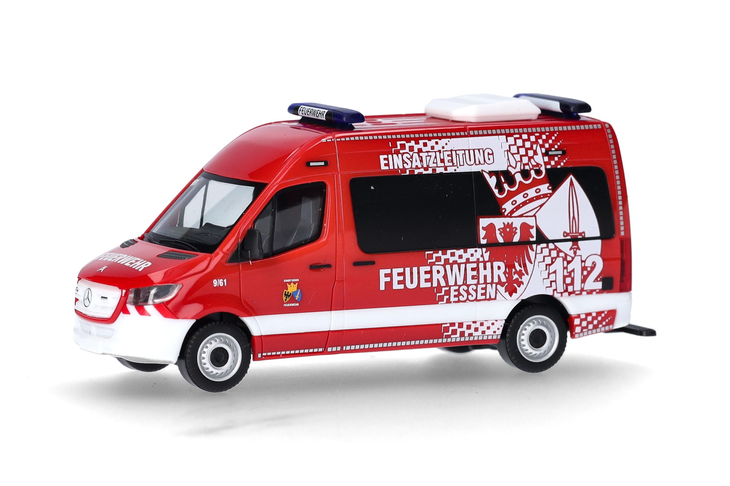 Herpa Model Car Mercedes-Benz Sprinter 18 Bus High Roof "Fire Department Essen", Miniature in 1:87 Scale, Collector's Item, Made in Germany, Plastic Model