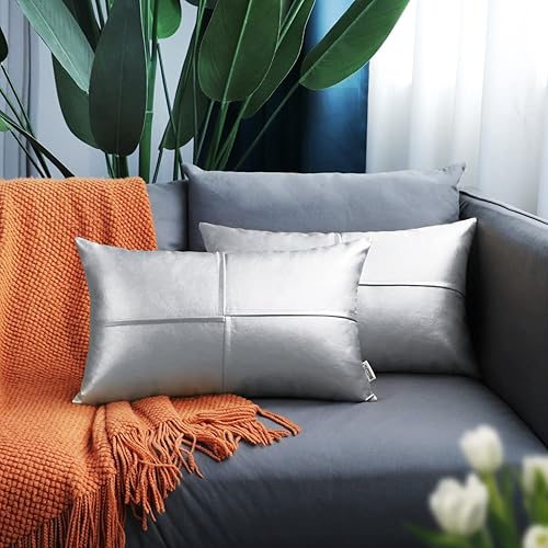 Miniatura 146 de BRAWARM Fundas de almohada de piel sintética de 20 x 20 pulgadas, paquete de 2, fundas de almohada de cuero crema, almohadas decorativas de cuero