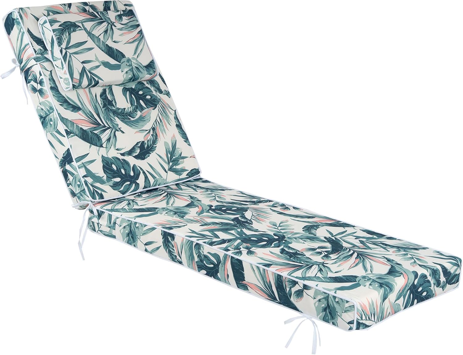 Chaise Lounge Cushions Outdoor 72x21x4 Inch, Patio Lounger Chair Cushion with Removable Cover, Fade Resistant Replacement Pad for Outdoor Furniture (Green Leaf Pattern, 72x21x4 inch)