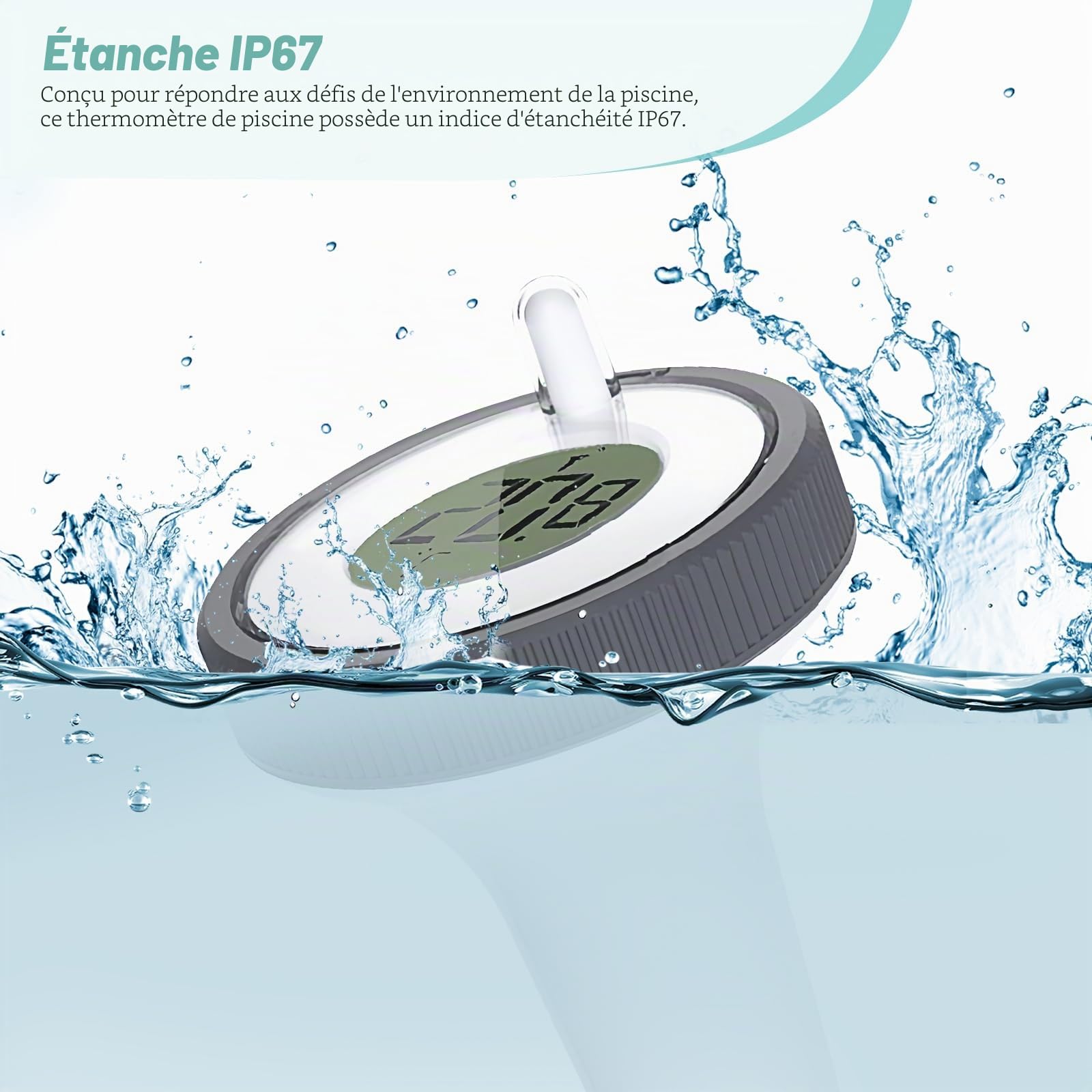 Thermomètre de piscine numérique - Thermomètre flottant sans fil - Étanche IP67 - Pour aquarium, piscine, étang, étang à poissons