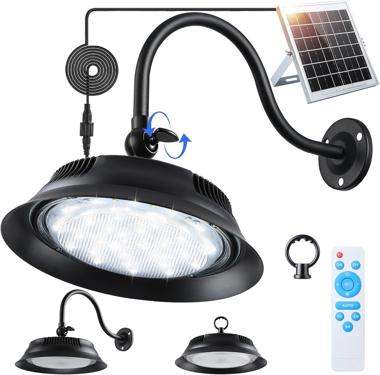 Upgraded Solar Barn Light Outdoor with Remote, Adjustable 3 Color Temperatures, 2 Brightness Levels, Timer, IP65 Waterproof Dual Mount Solar Shed Lighting for Garage, Yard, Chicken Coop