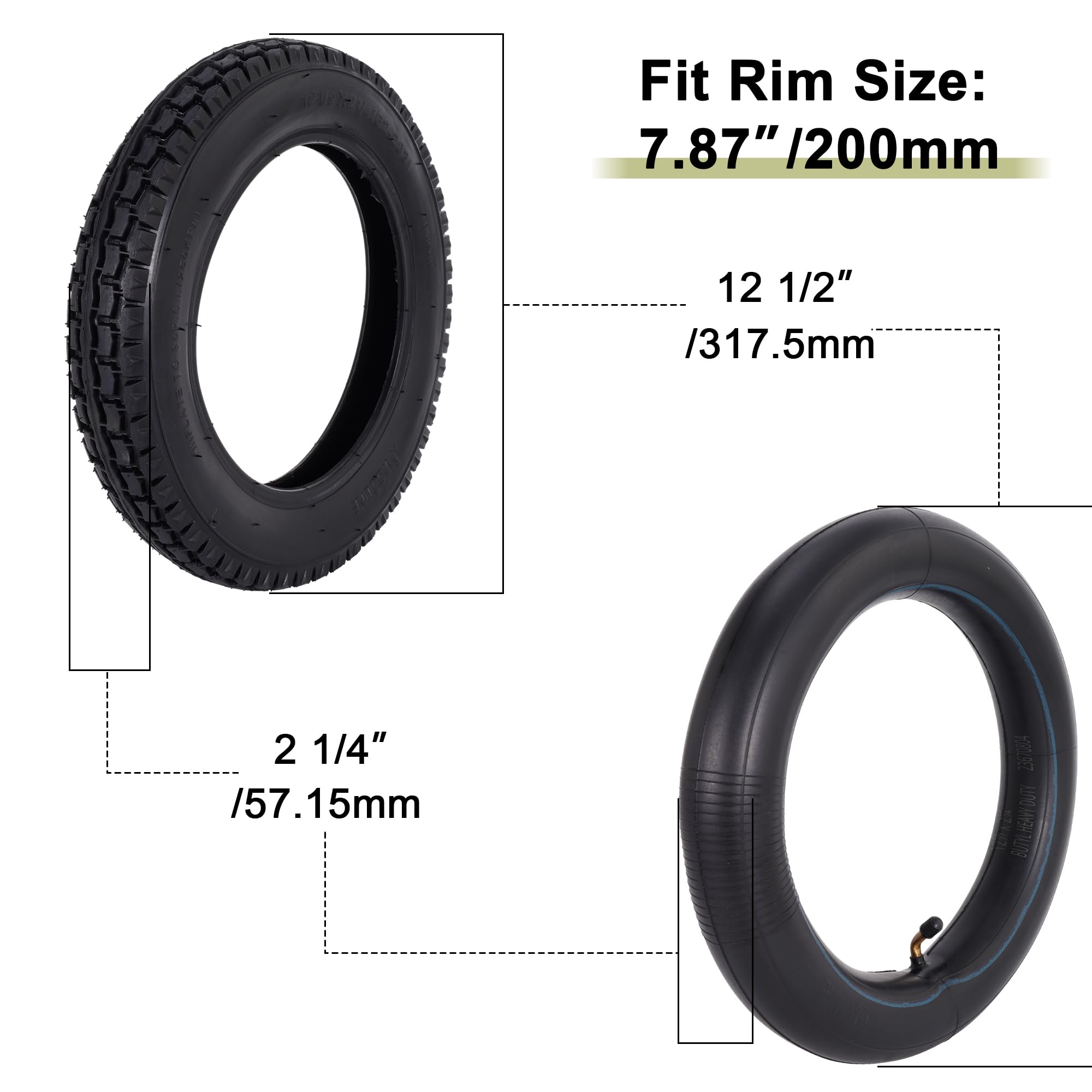 12.5 x 2.25 Tire Inner Tube,SOGIME 12 1/2 x 2 1/4 E-Bike Tire and Tube with Angled Valve Stem for Electric Ride-On Bike Scooter Bicycle Stroller,Black