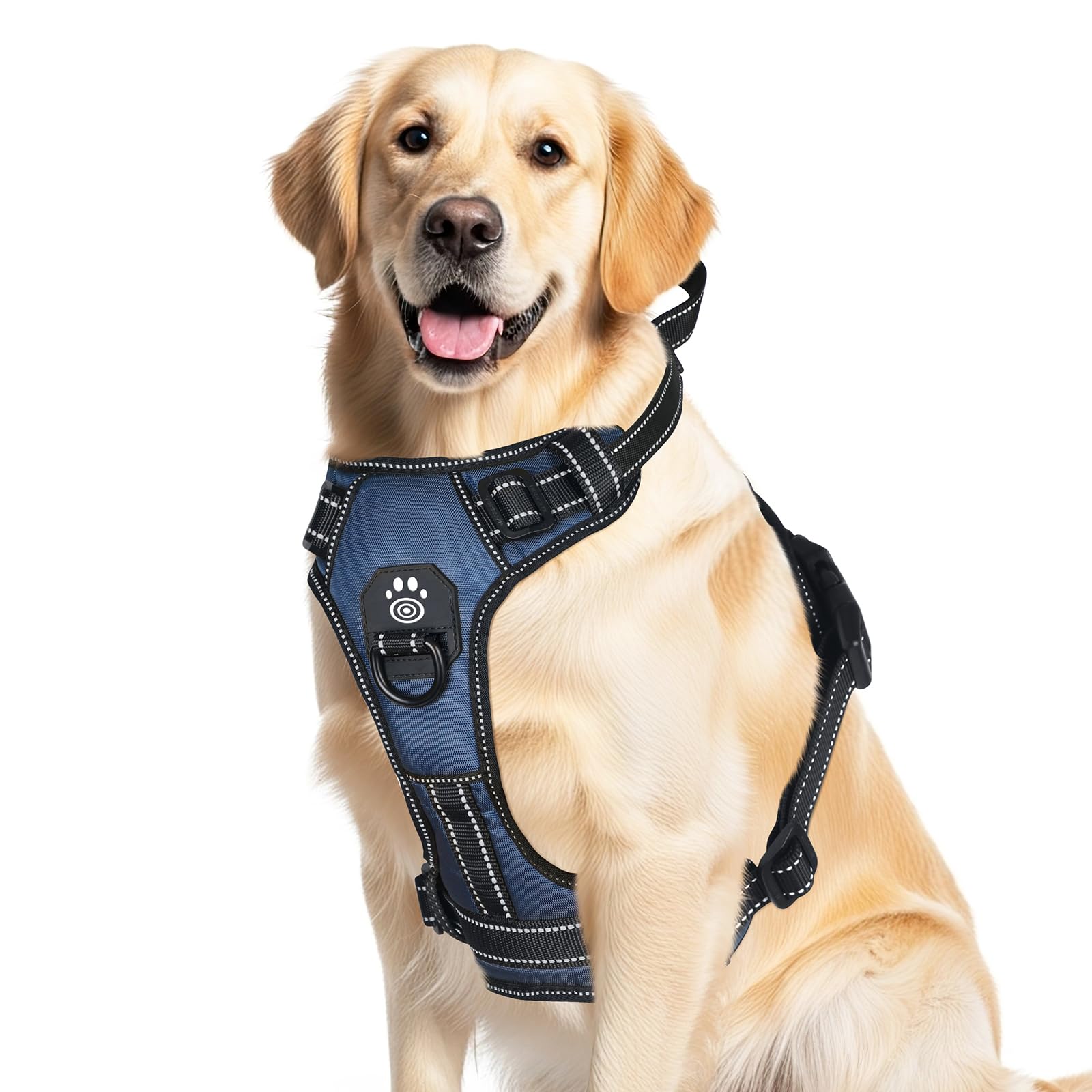 CAWJUG Dog Harness Large Dog No Pull, Reflective No-Choke Harness with 2 Leash Clip, Adjustable Soft Padded Pet Vest Harness, Breathable Easy on and Easy off for Medium and Large Dogs(Blue,M)